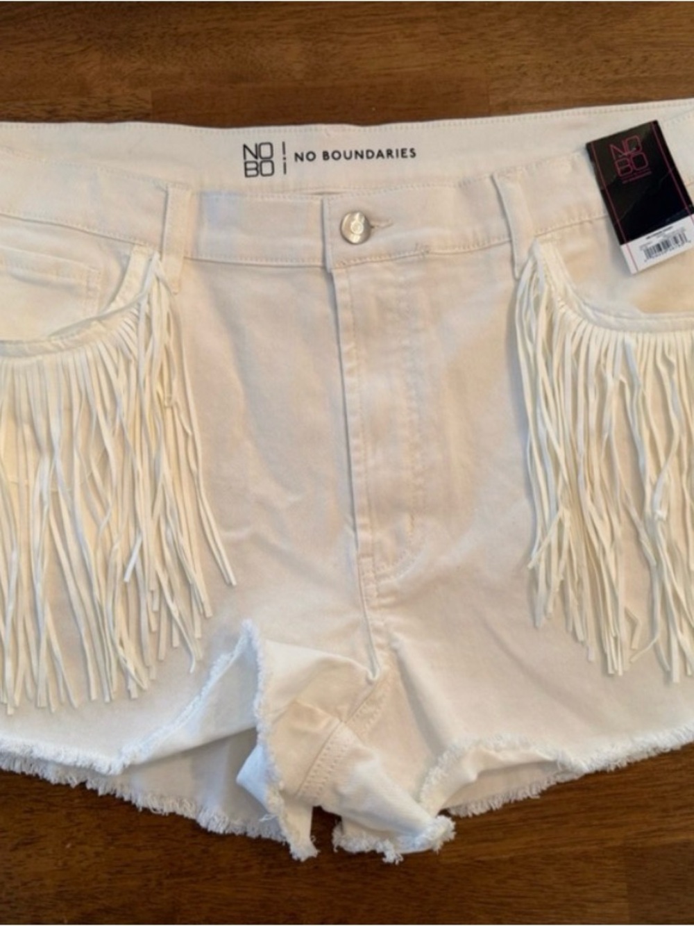 No Boundaries White Fringe High-Rise Denim Shorts Western Cowgirl Rodeo Size L